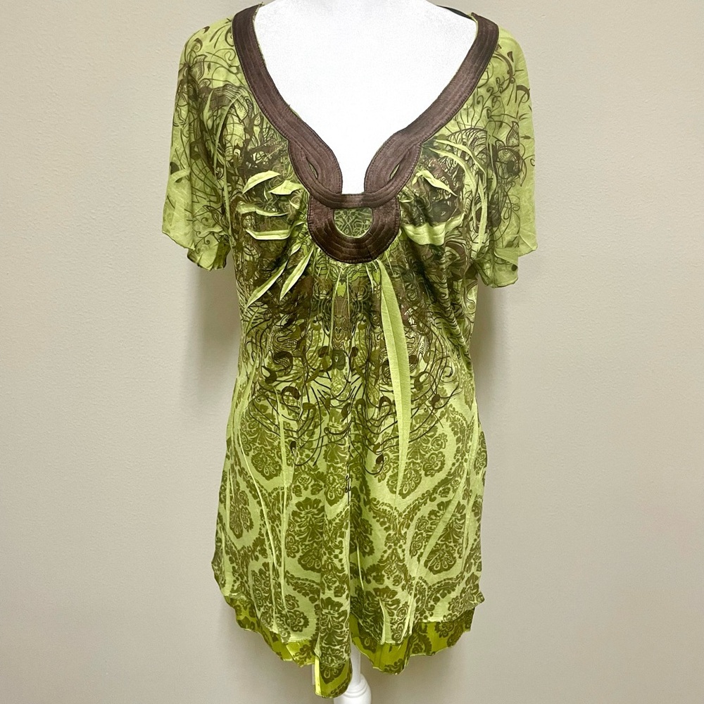 Baroque Earthy Contrast Trim Short Sleeve Tunic